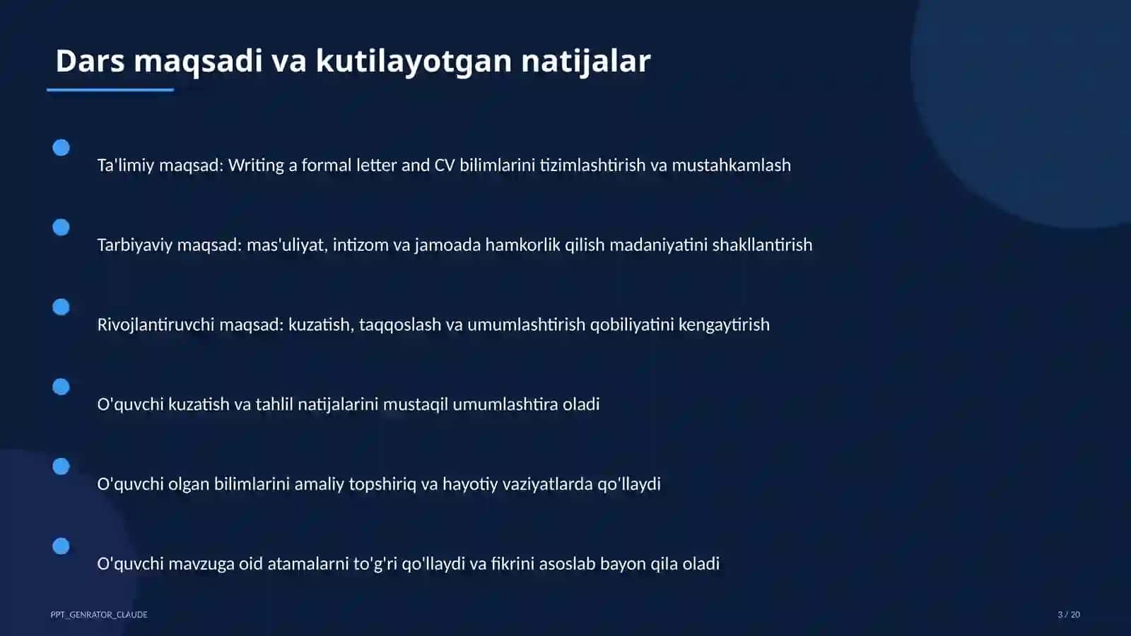 Writing a formal letter and CV (10-sinf) 3