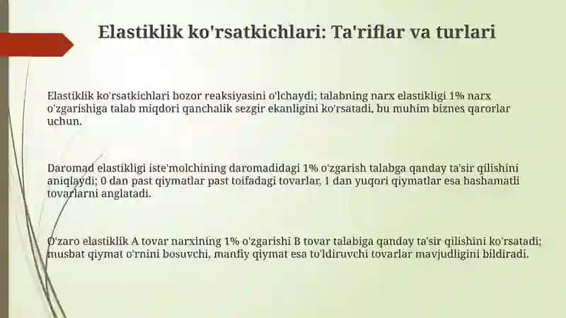 Elastiklik ko'rsatkichlarining amaliy ahamiyati 3