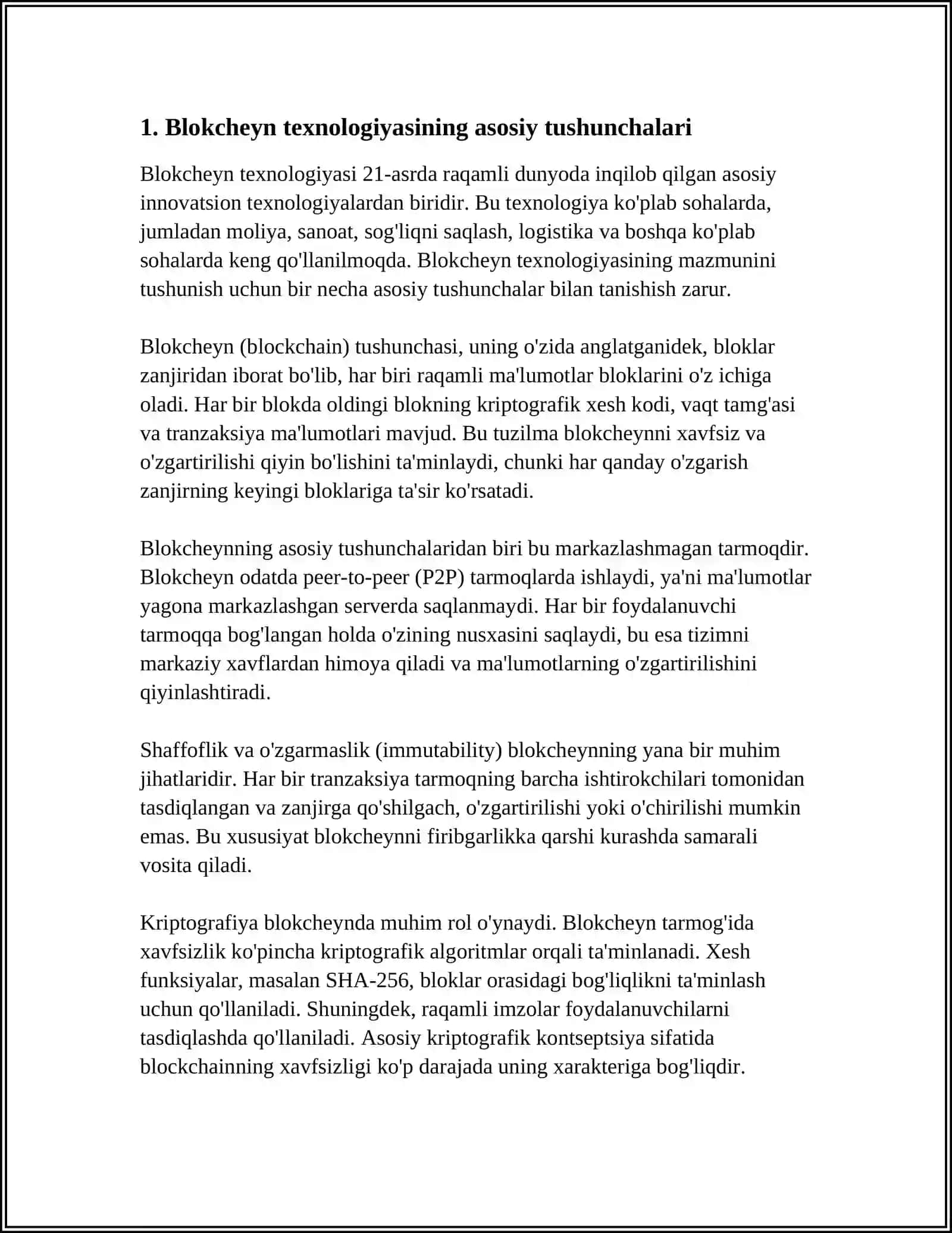 BLOKCHEYN TEXNOLOGIYASI VA UNING QO'LLANILISHI 3