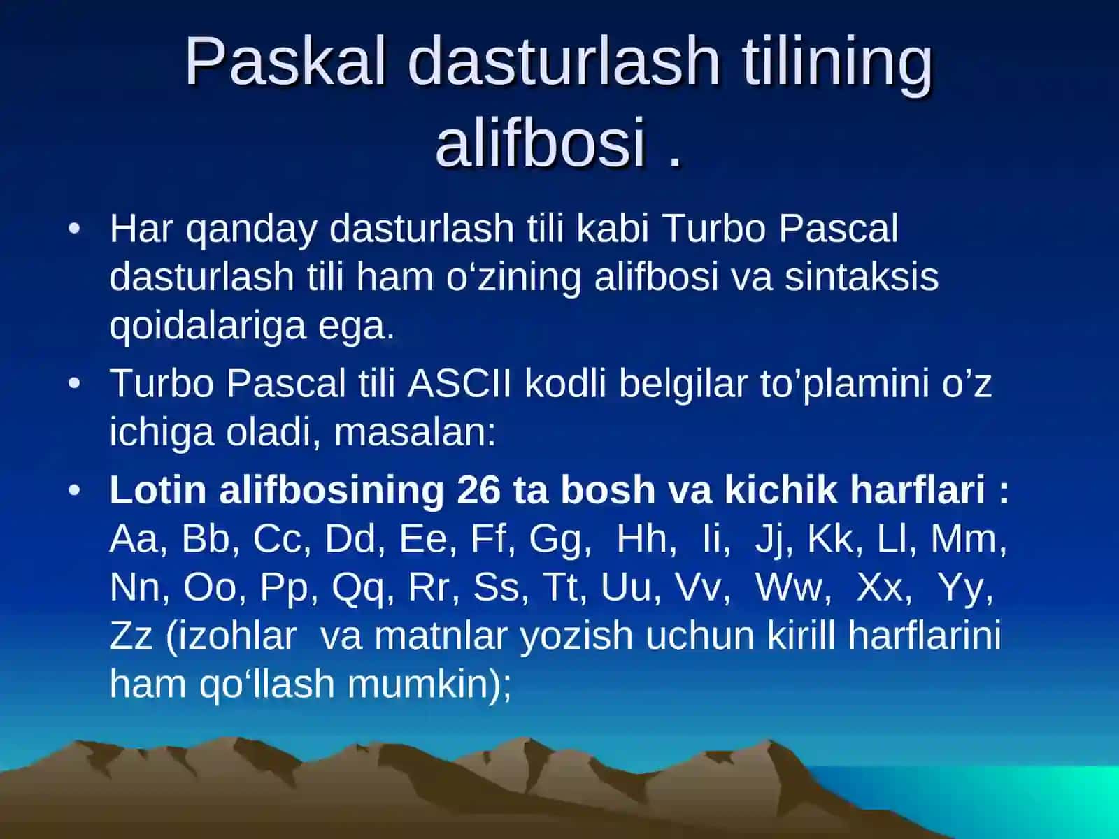 Paskal Dasturlash Tili Alifbosi va Tuzilishi Slaydi 3