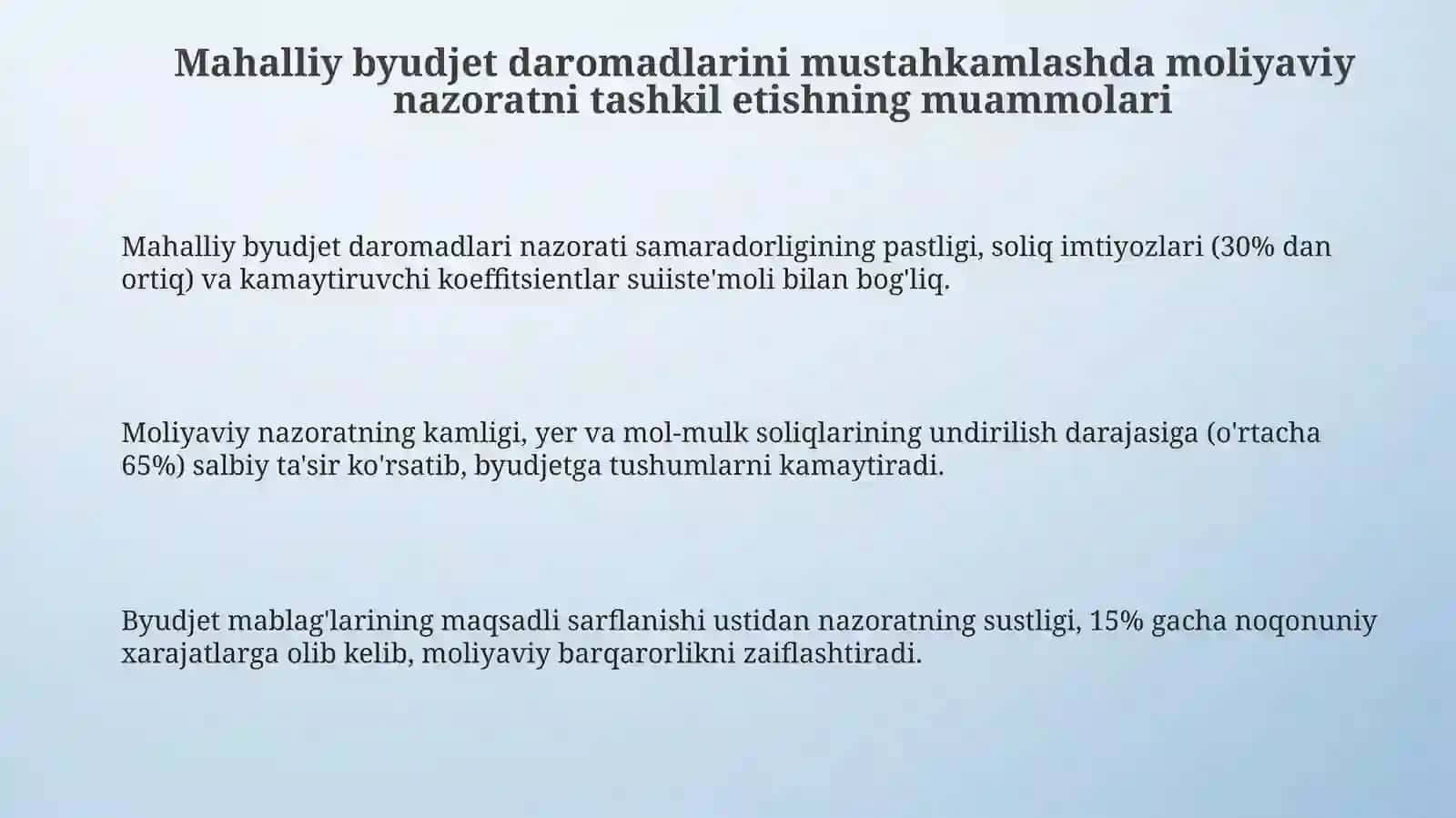 Mahalliy byudjet daromadlarini mustahkamlashda moliyaviy nazoratni tashkil etish masalalari 3