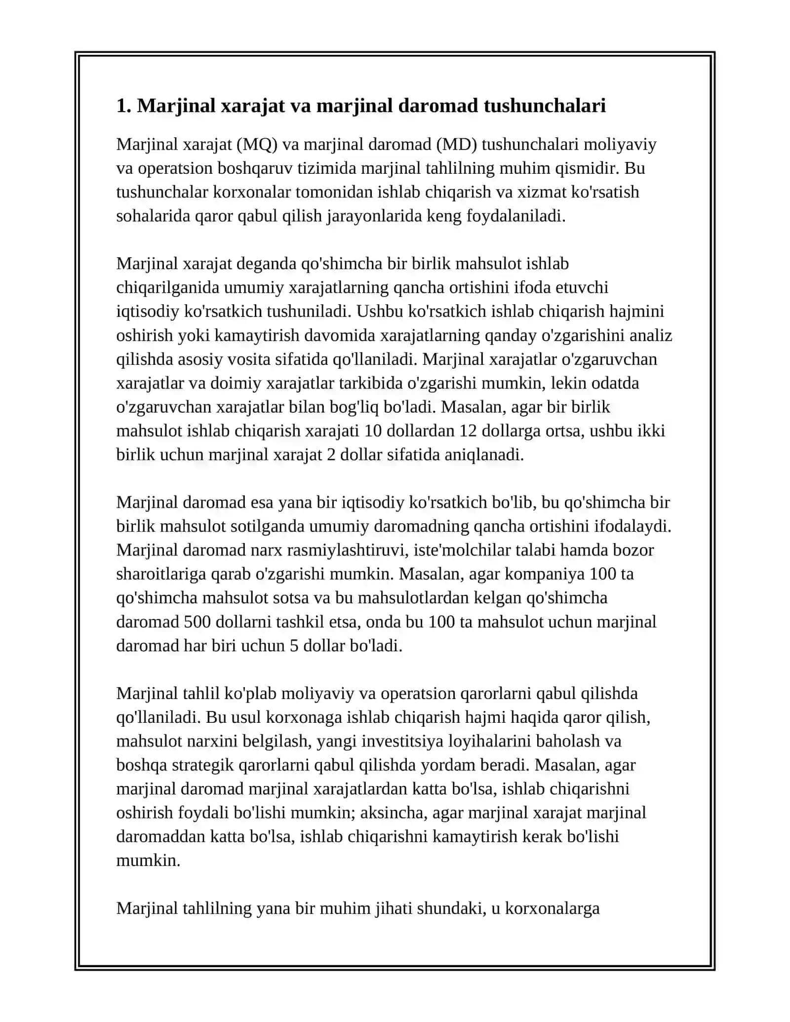 Moliyaviy va Operatsion Boshqaruv Tizimida Marjinal Tahlil 3
