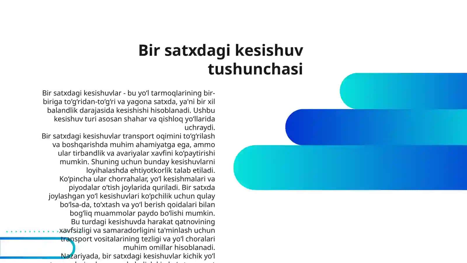 AVTOMOBIL YO‘LLARINING BIR VA HAR XIL SATXLARDA KESISHUVLARI 3
