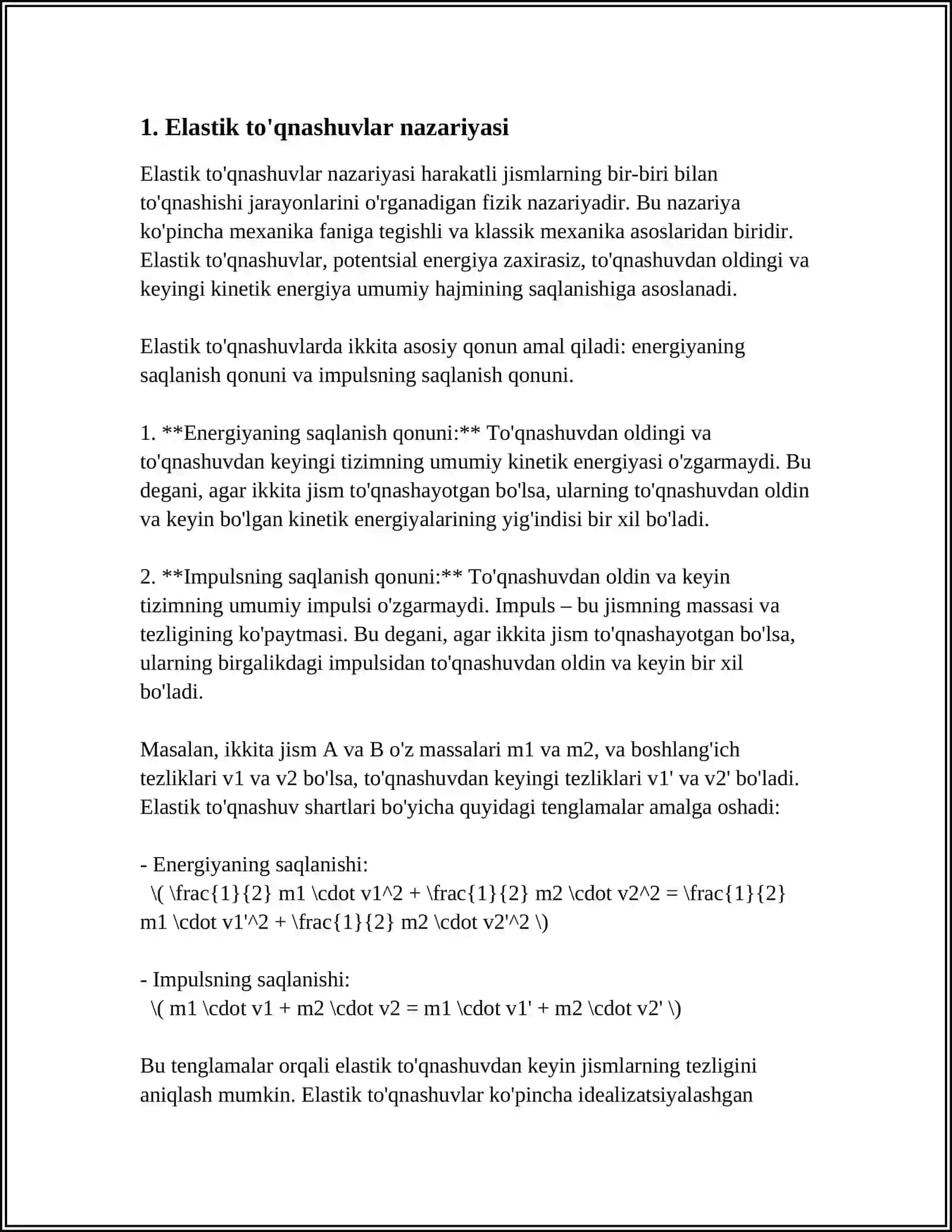 SHARLARNING ELASTIK VA NOELASTIK TO'QNASHUVI 3