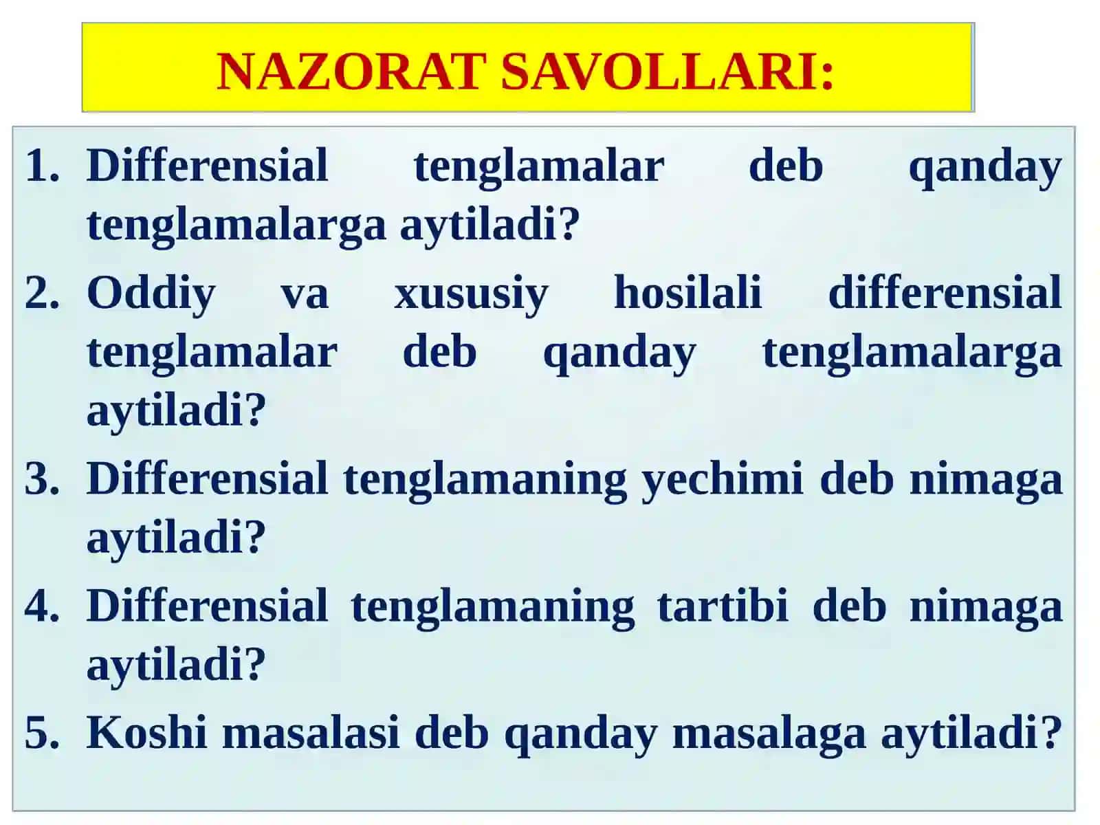 O‘ZGARUVCHILARI AJRALGAN VA AJRALADIGAN DIFFERENSIAL TENGLAMALAR 3