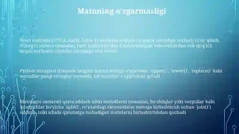 String ma'lumotlar tuzilmasi va uning metodlari bilan ishlang 3