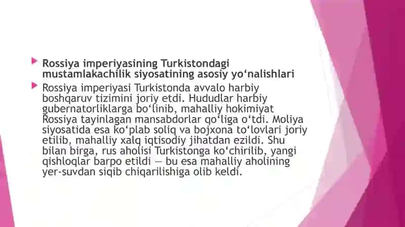 Rossiya imperiyasining Turkistondagi mustamlakachilik siyosati 3