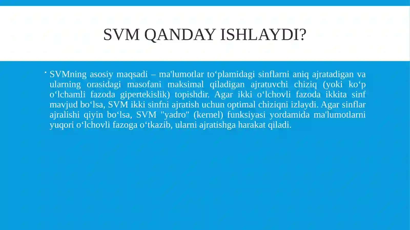 Tasniflashalgoritmlari. Supportvektormashinasi(SVM). Random forest. Decision tree 3