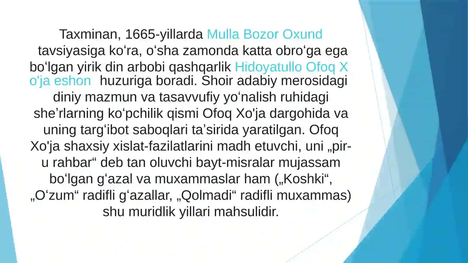 Mashrab devonini o’rganish, Boborahim Mashrab ijodiyoti. Lirikasi 3