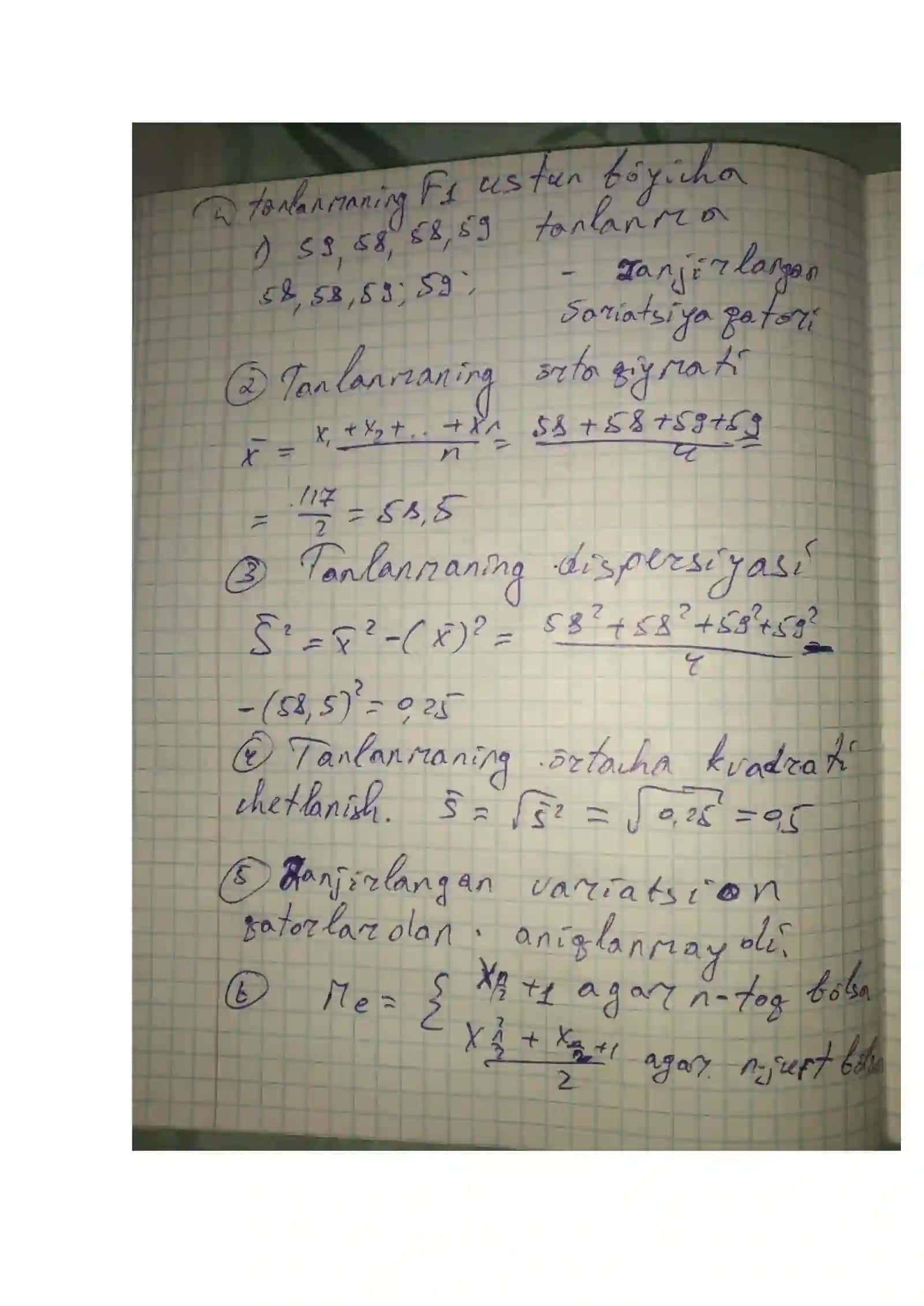 EHTIMOLLAR VA STATISTIKA FANIDAN 3-AMALIY ISHI A8 tanlanma bo’yicha 3