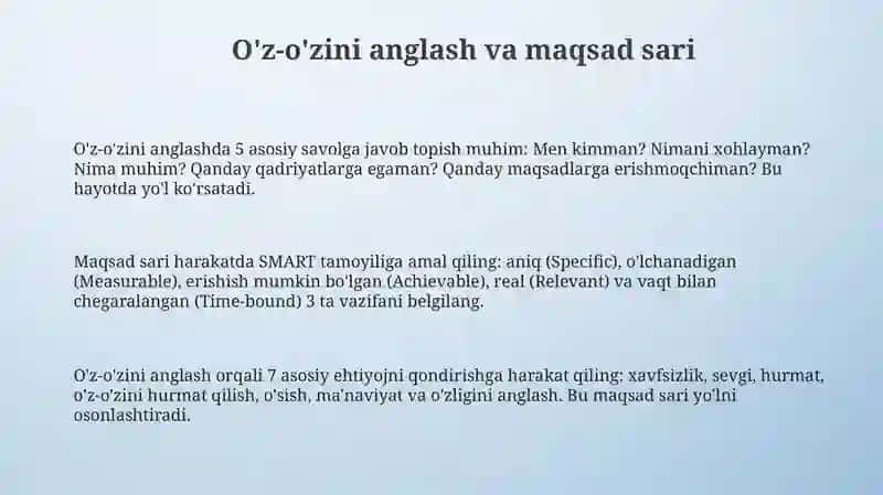 O'z-o'zini anglash va maqsad sari 3