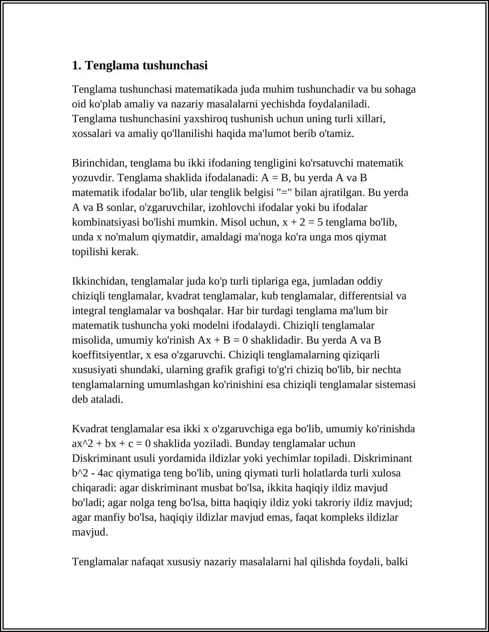 BOSHLANG'ICH SINFLARDA TENGLAMALARNI O'RGANISH 3
