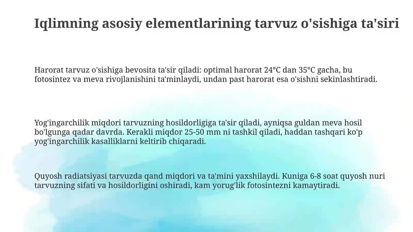 Ochiq-dala tarvuz yetishtirishdagi iqlimning ta’siri 3