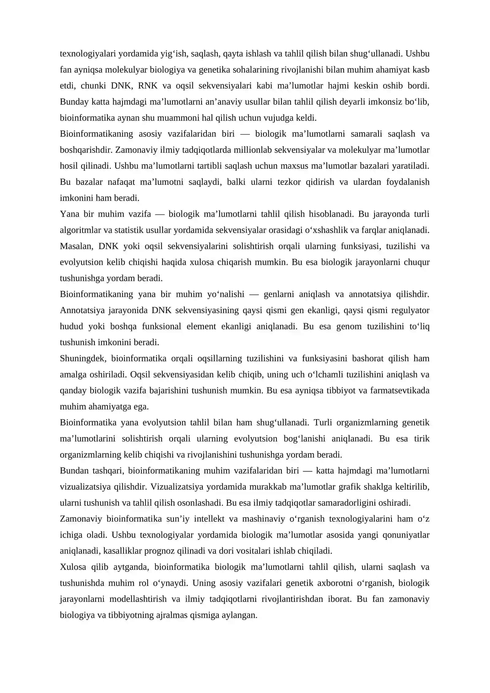 Bioinformatikaning asosiy vazifalari va qo‘llanilish sohalari 3