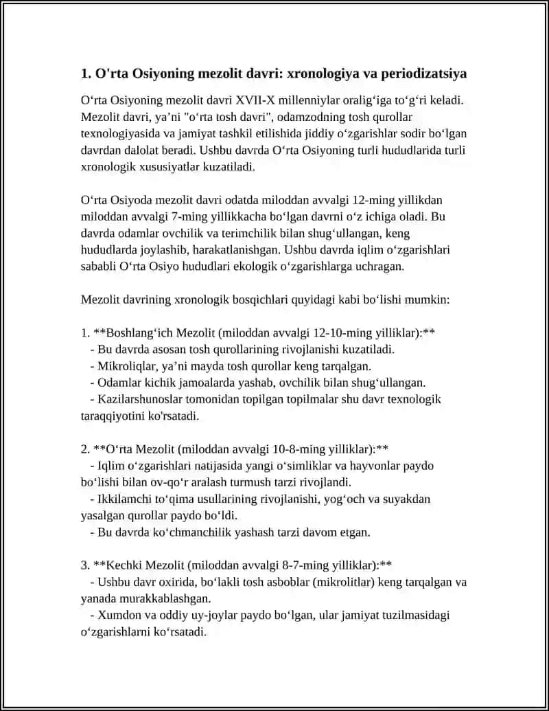 O'RTA OSIYONING MEZOLIT DAVRI MADANIYATLARI 3
