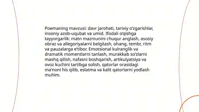 Davrim jarohati poemasini ifodali o’qish 3