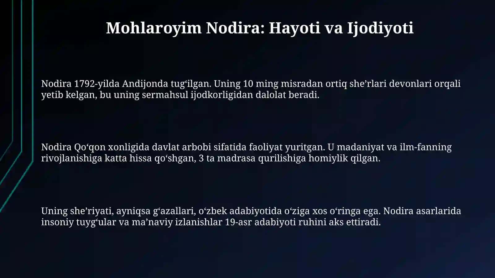 Mohlaroyim Nodira hayoti va ijodi 3