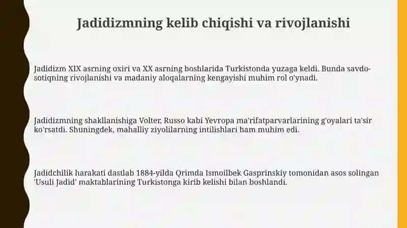 Turkistonda jadidchilik va ma'rifatparvarlik g'oyalari 3