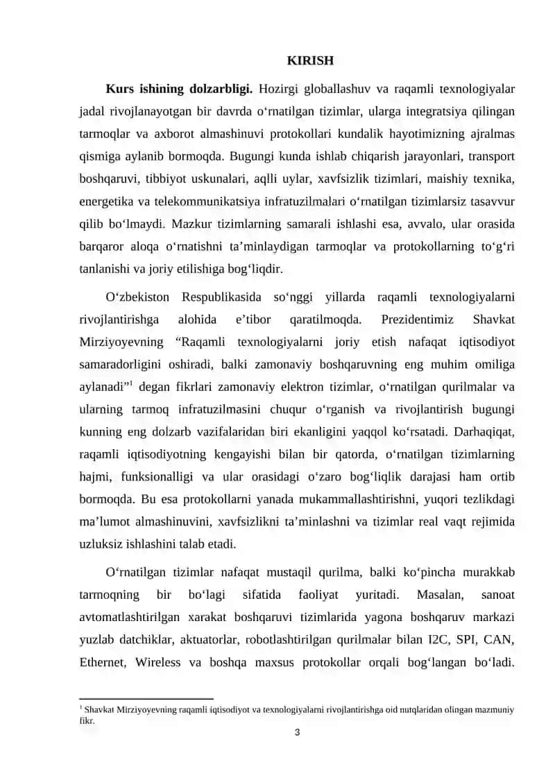O’RNATILGAN TIZIMLARDA TARMOQLAR VA PROTOKOLLAR 3