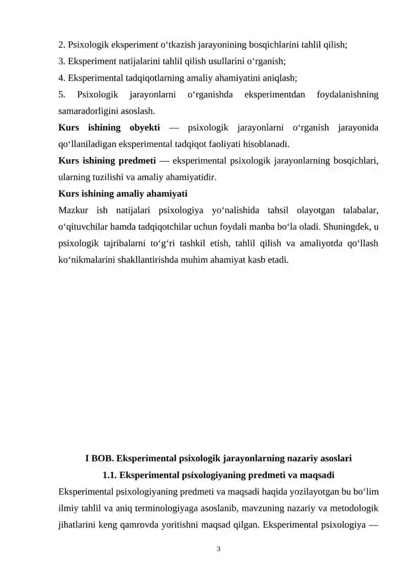 Eksperimental psixologik jarayonlar bosqichlari 3