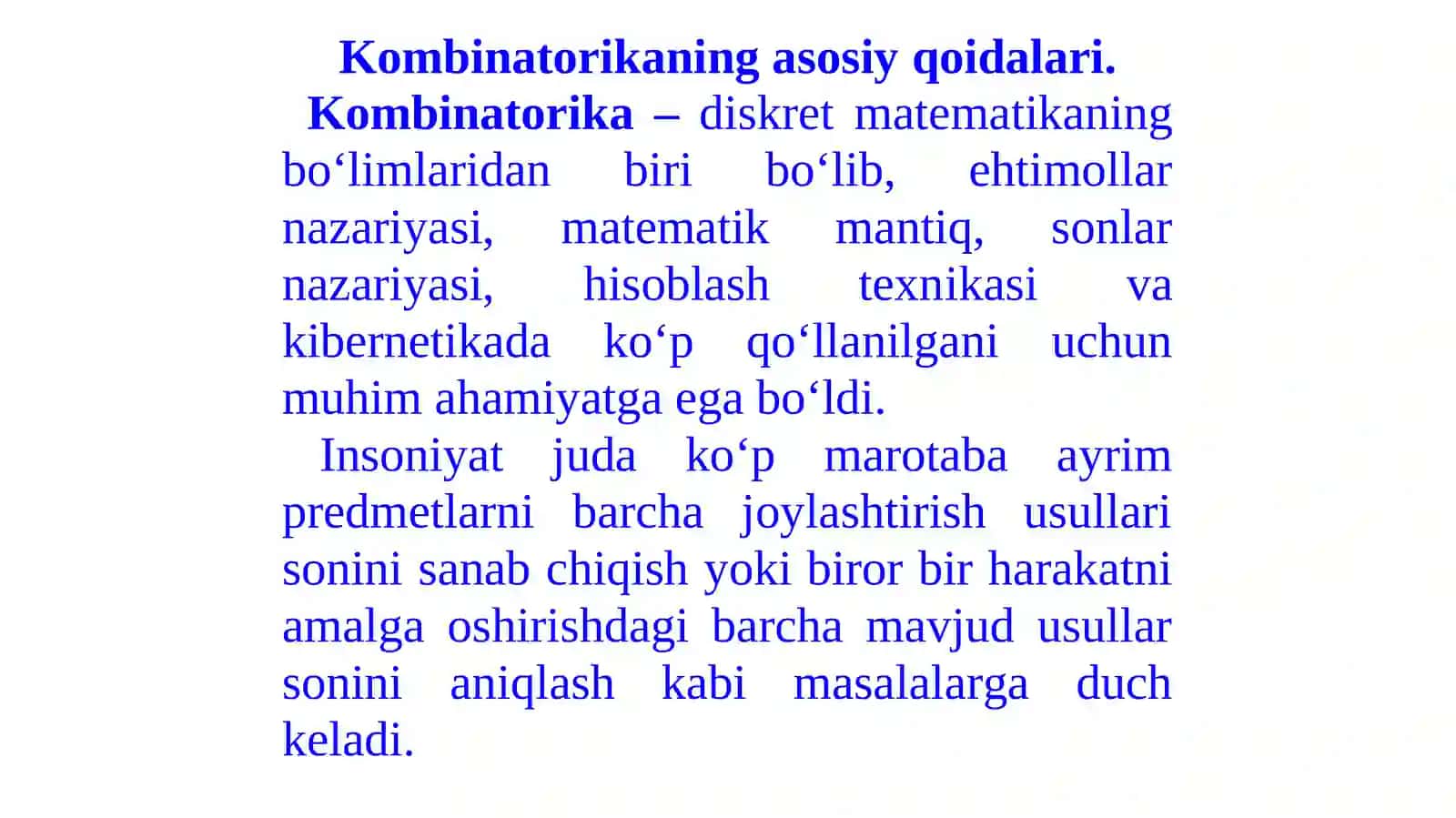 Kombinatorikaning asosiy qoidalari 3