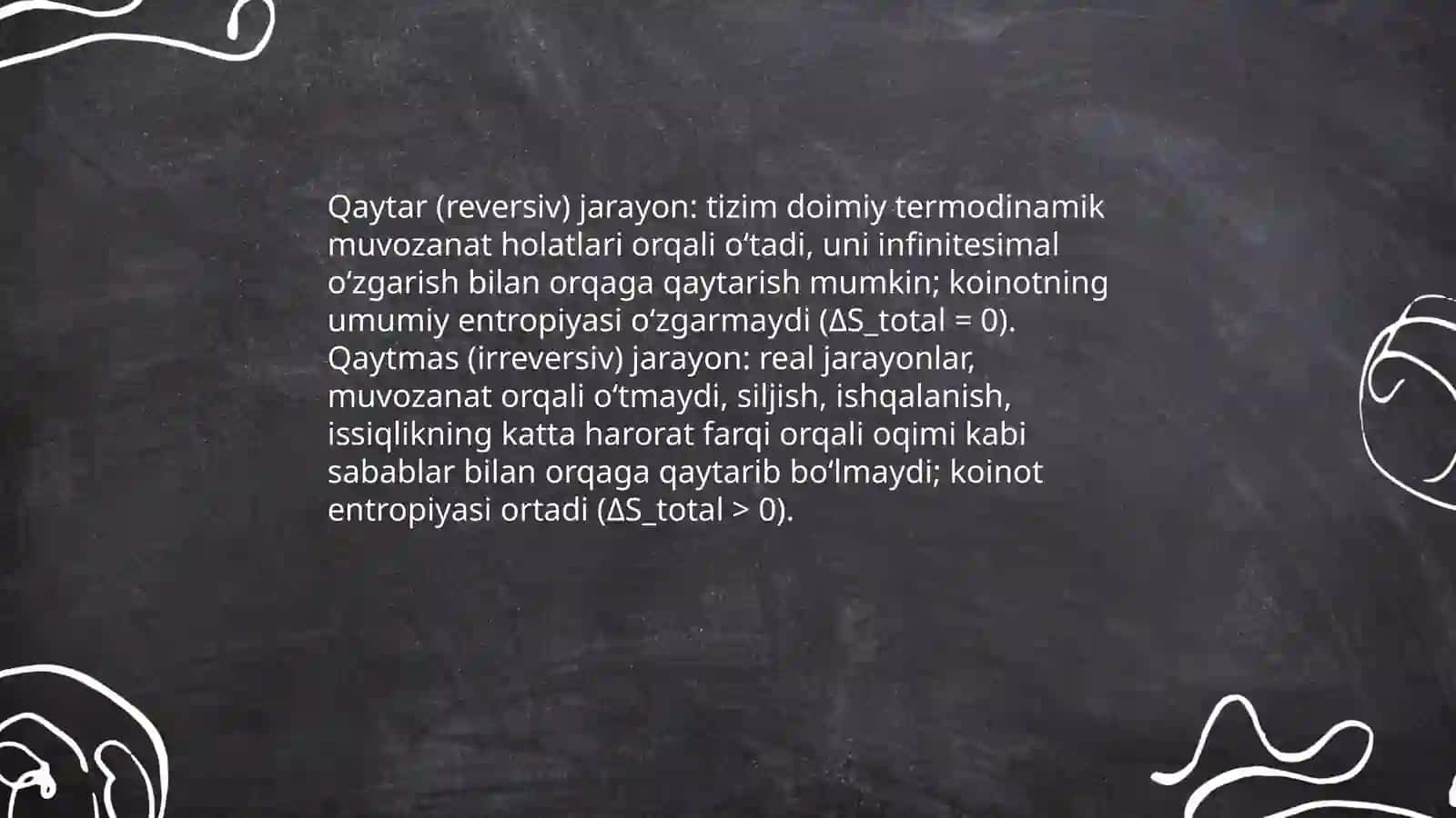 Tabiatdagiqaytarvaqaytmasjarayonlarnima.Termodinamikaning2qonuninimauchunkiritilgan,Termodinamikfunksiyalaryokipotentiallarmetodikasiningmohiyat 3