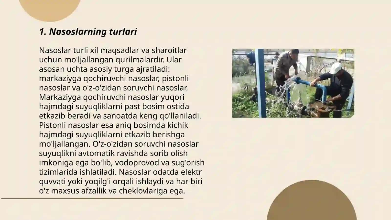 Nasos turlari bilan tanishish 3