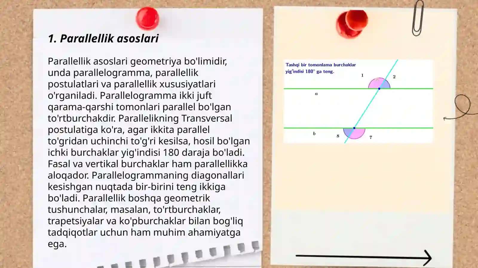 Ikki parallel tòģri chiziqning parallellik a'lomatlari 3