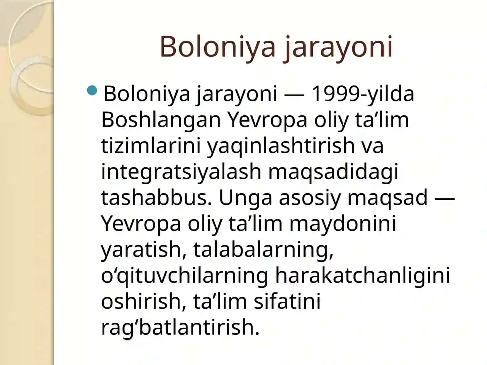Oliy ta'lim va Boloniya jarayoni tushunchasini aqlash va umumlashtirish 3