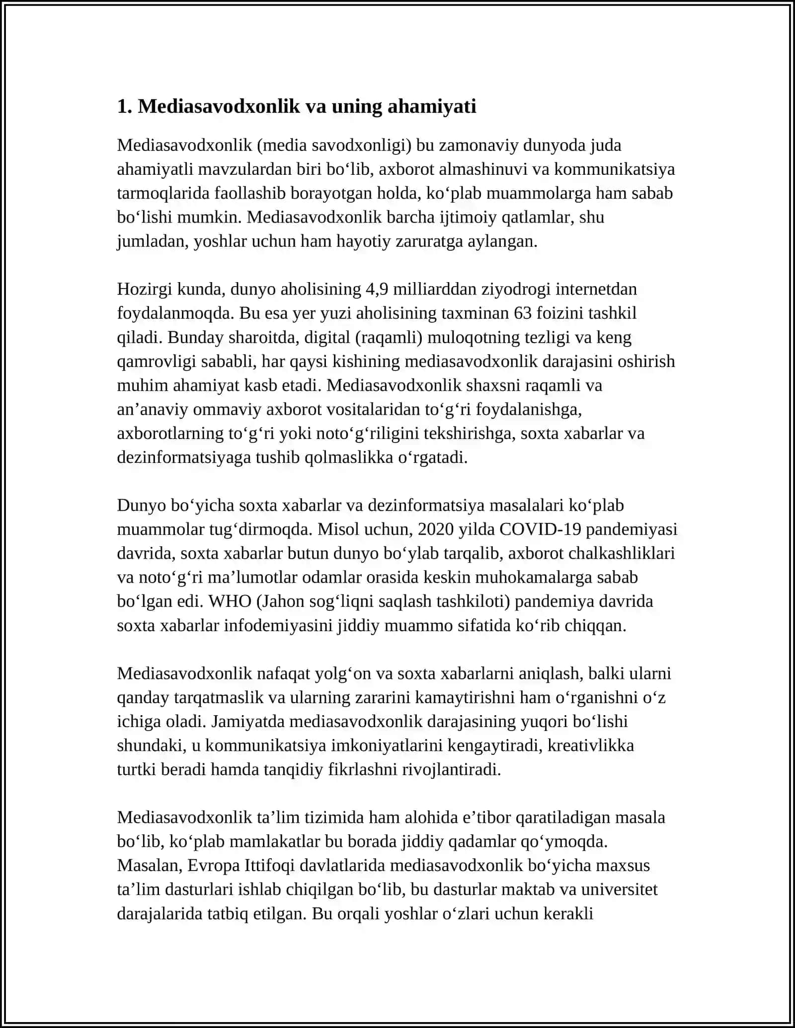 “MEDIASAVODXONLIKNI RIVOJLANTIRISH YOʻLLARI” 3