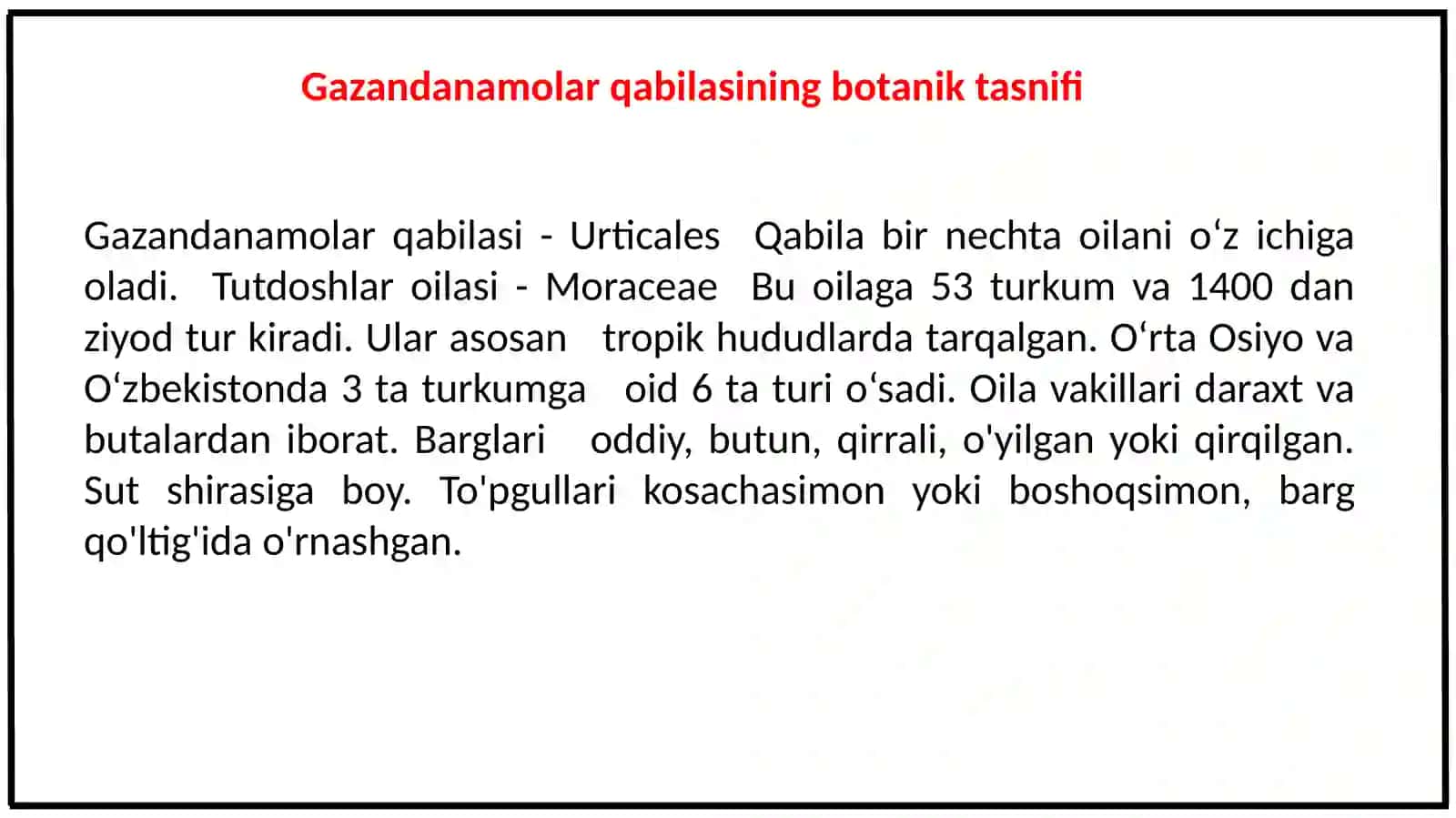 GAZANDANAMOLAR(URTICALES)QABILASI 3