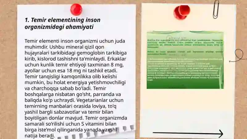 Temir elementi inson hayotidagi tutgan oʻrni 3