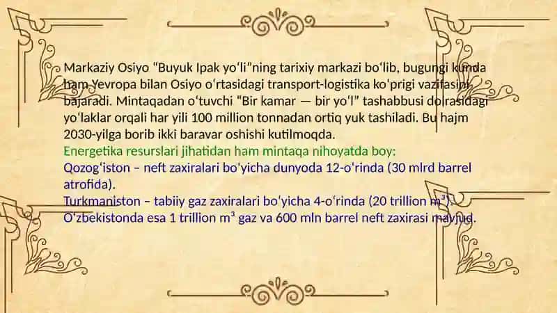 Markaziy Osiyoning geosiyosiy ahamiyati va strategik manbalari 3