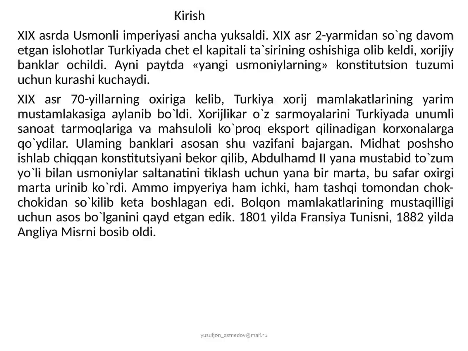 XIX asrning oxiri - XX asr boshlarida Usmonli davlati 3