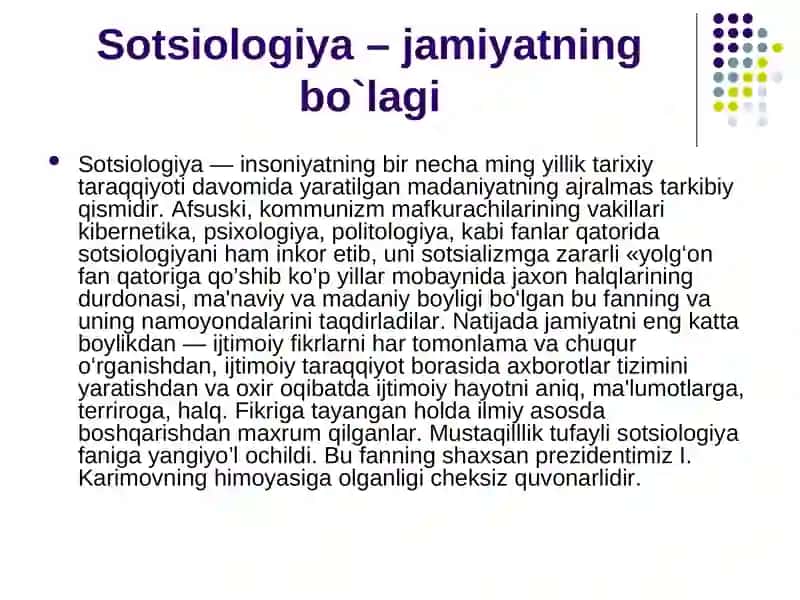 Sotsiologiya – jamiyatning bo`lagi 3