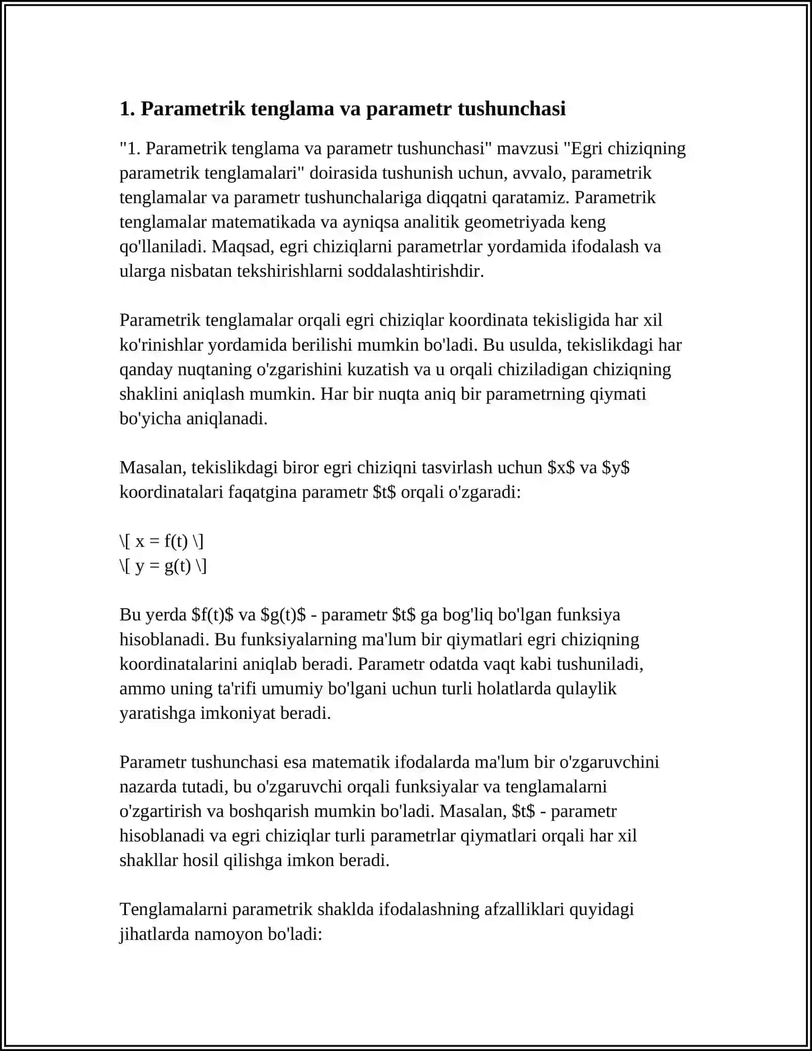 EGRI CHIZIQNING PARAMETRIK TENGLAMALARI 3