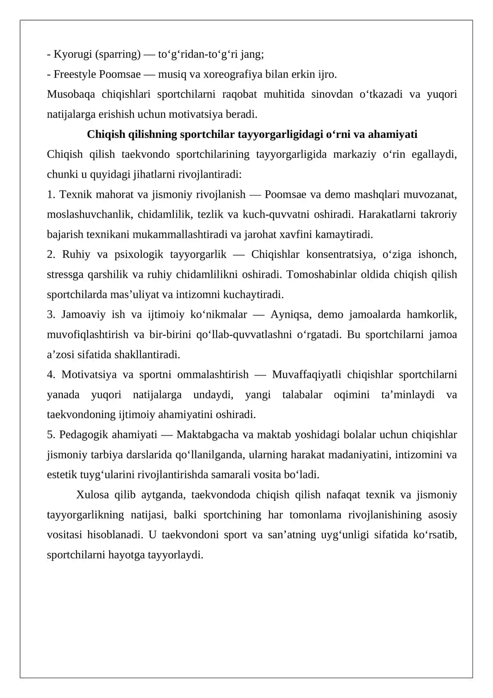 Taekvondoda chiqish qilishning ahamiyati 3