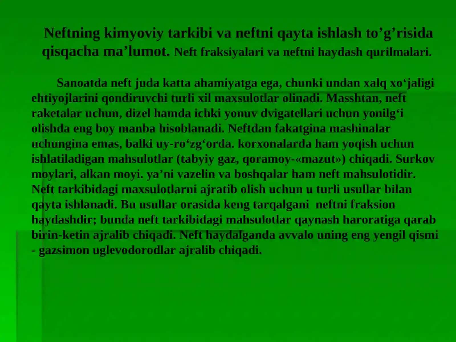 Neft kimyosi va neftni qayta ishlash 3