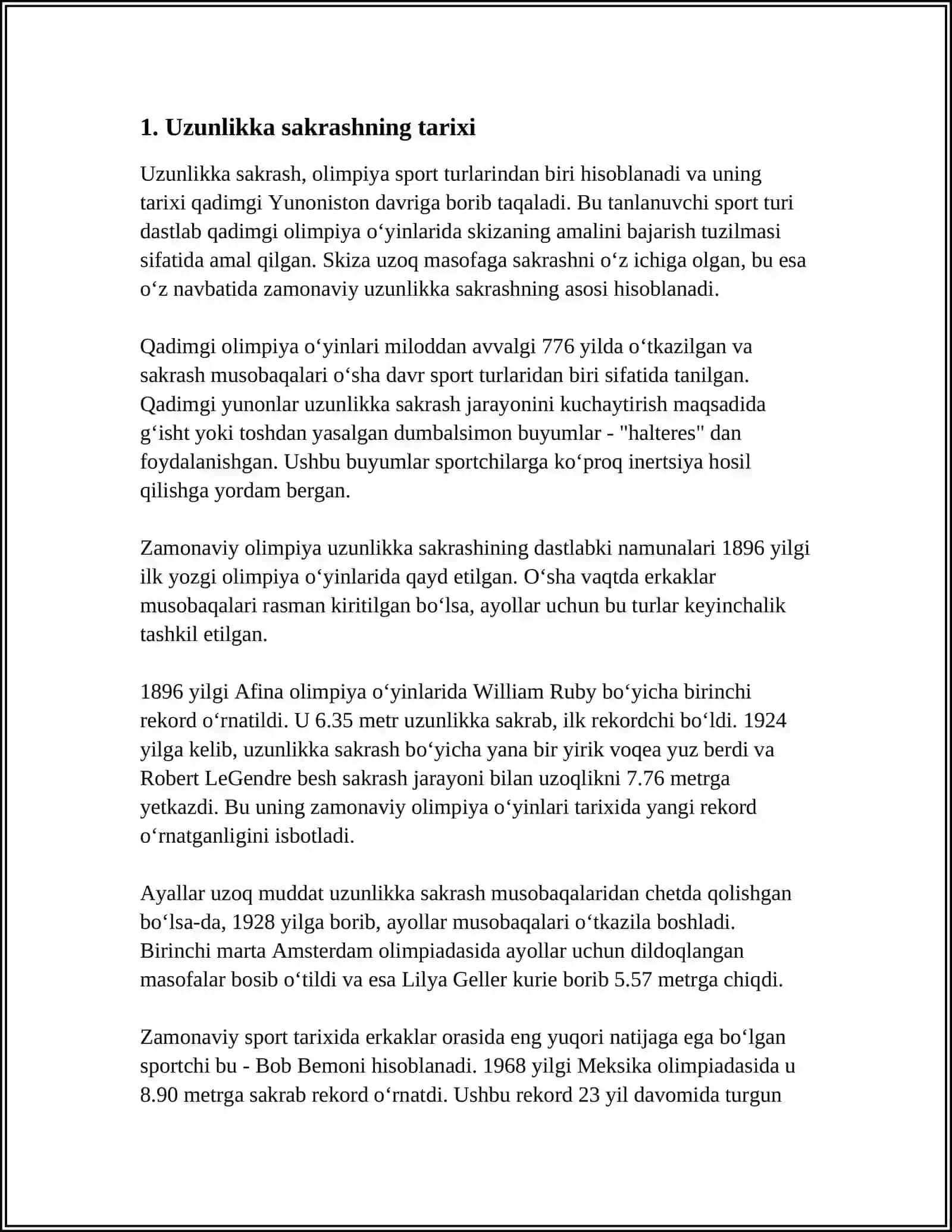 YENGIL ATLETIKA: UZUNLIKKA SAKRASH 3