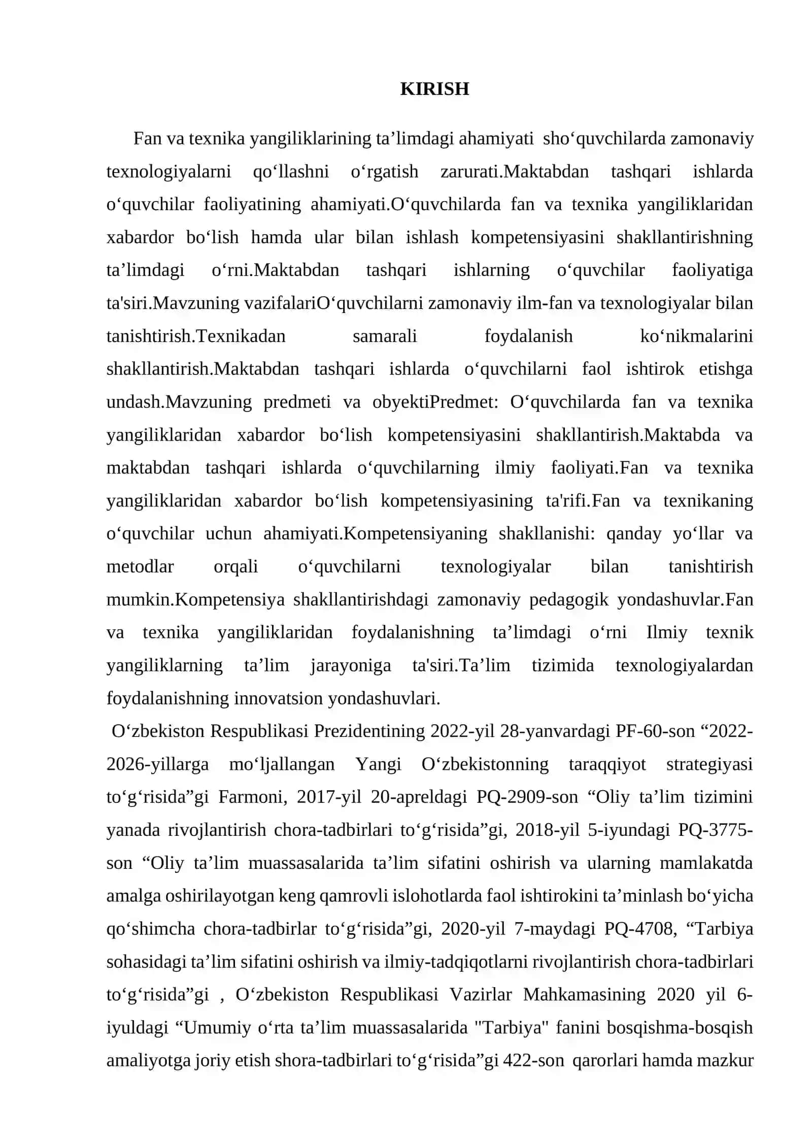 Fan va texnika yangiliklaridan xabardor bo‘lish hamda foydalanish kompetensiyasining ta’lim –tarbiyadagi o‘rnisinf va maktabdan tashqari ishlarning o‘quvchilar faoliyatidagi o‘rni 3