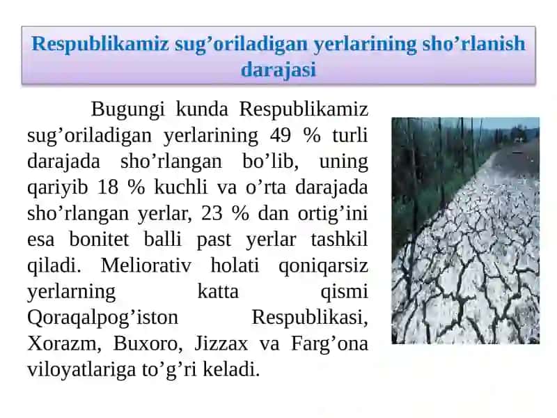 Sho’rlangan tuproqlar va uni oldini olish chora tadbirlari 3
