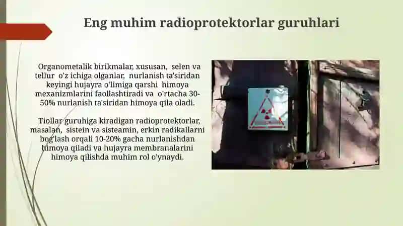 Nur ta' siridan kimyoviy muhofazalanish. Radioprotektorlar 3