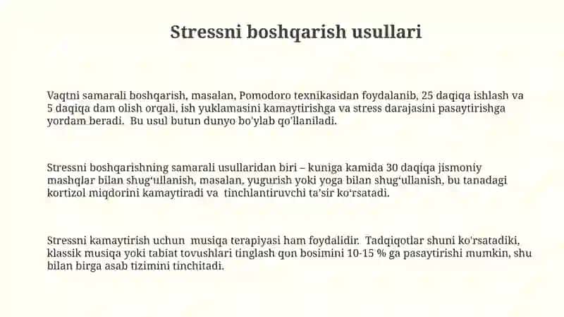 Stressni boshqarish usullari 3