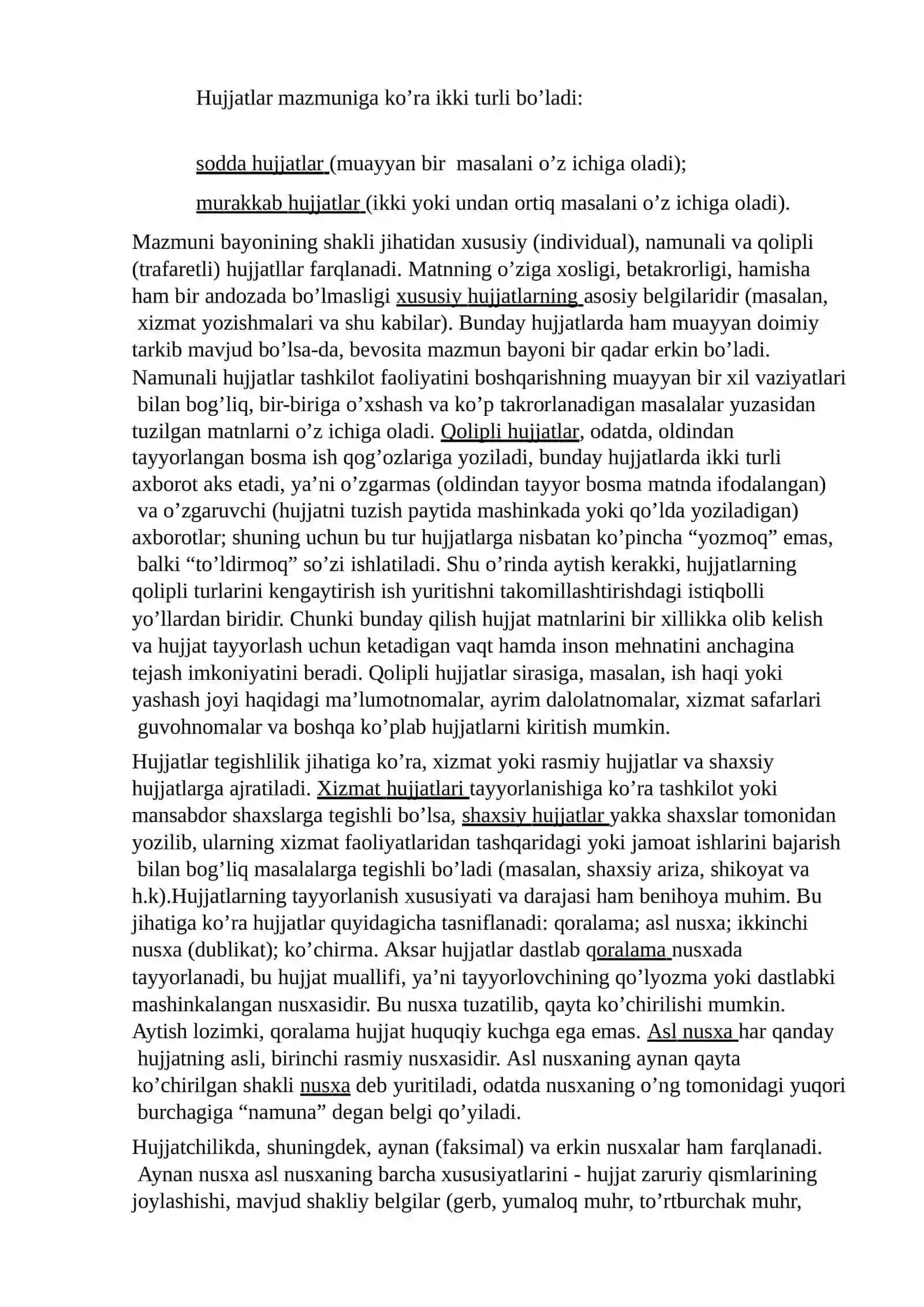 Hujjat turlari va xususiyatlari 3