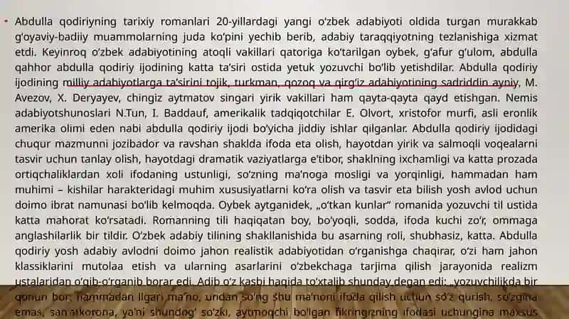 Abdulla Qodiriy romanlariga boshqa ijodkorlarning tavsifi 3