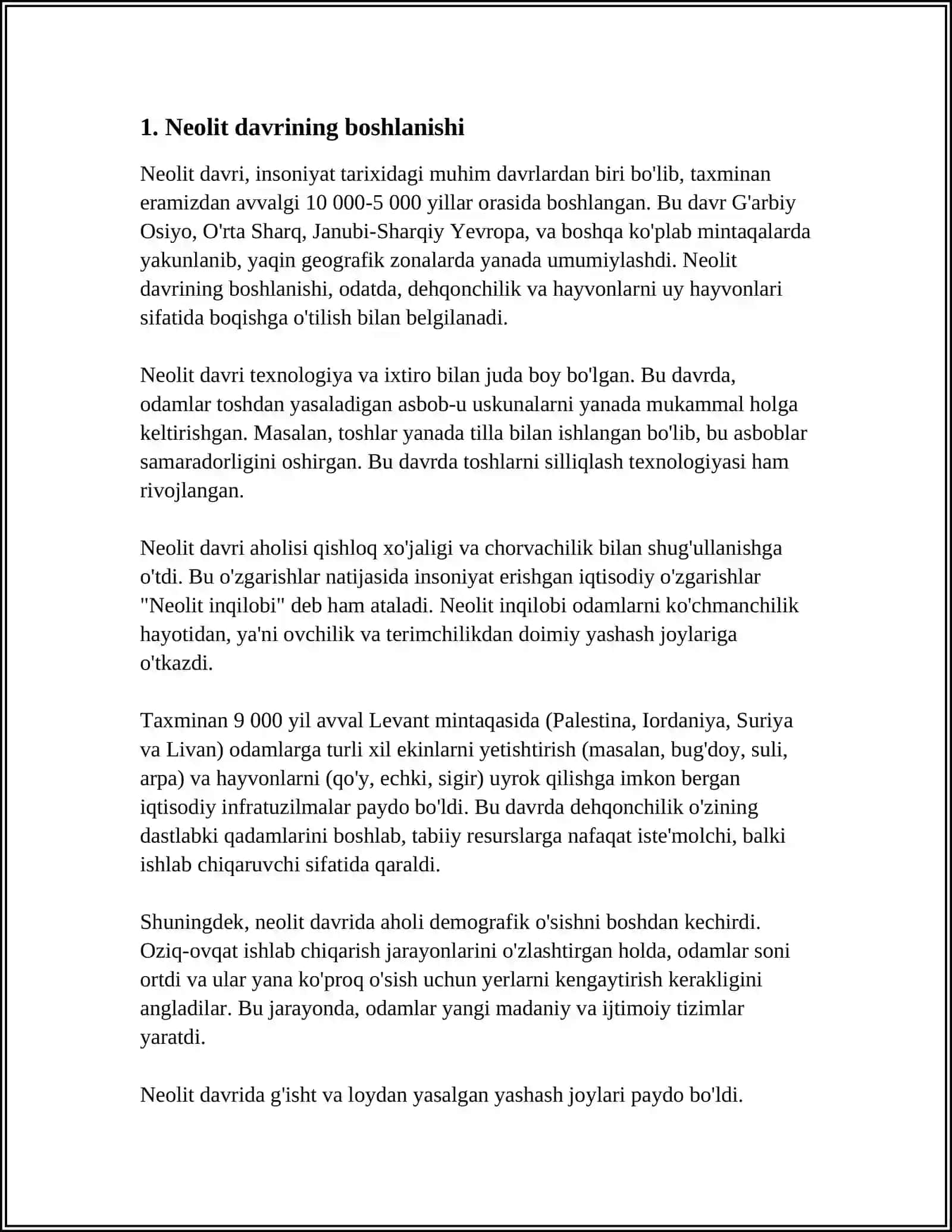 MUSTAQIL ISH Mavzu: NEOLIT DAVRI 3