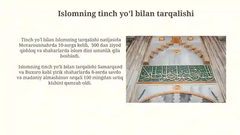 Islomning tinch yo'l bilan tarqalishi 3