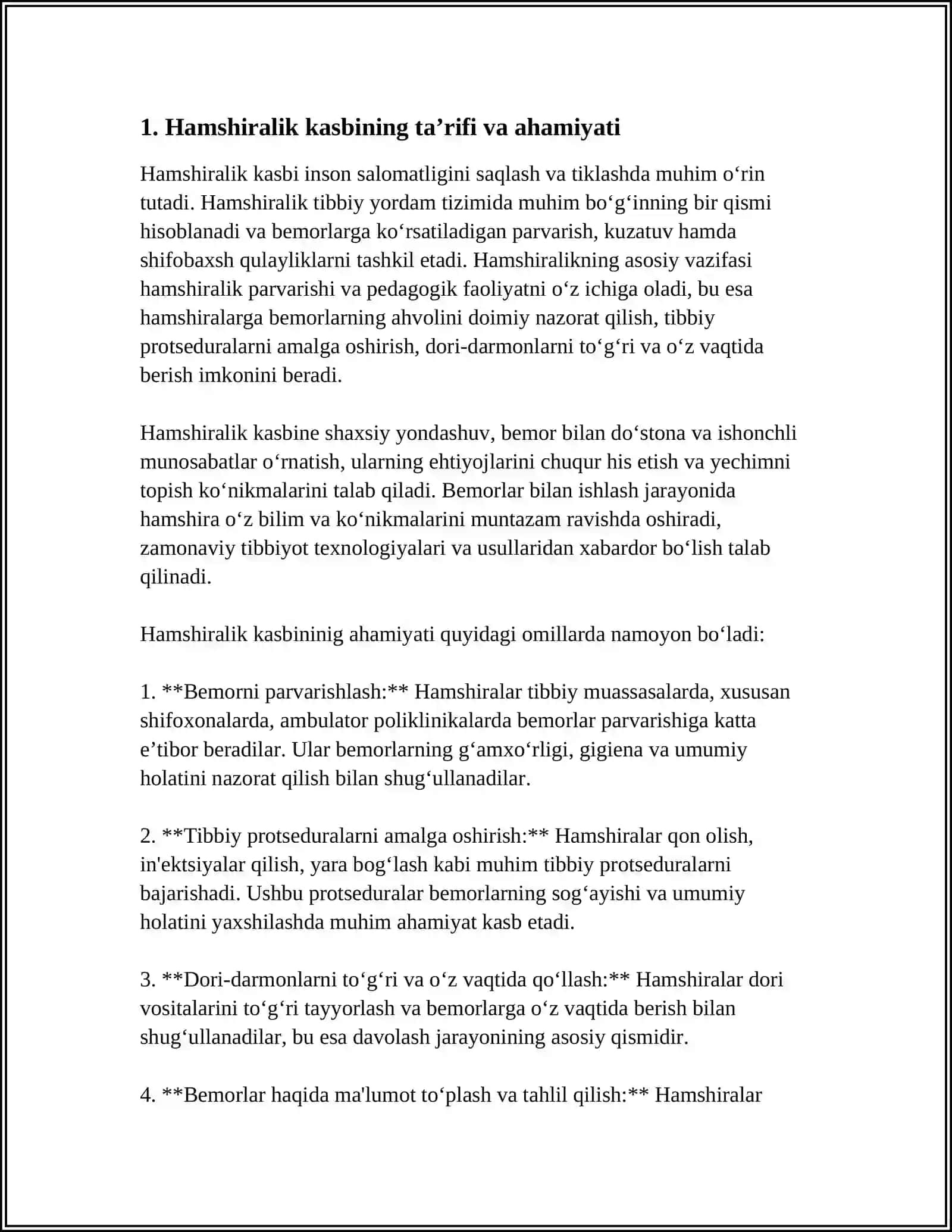 HAMSHIRALIK KASBINING XUSUSIYATLARI 3