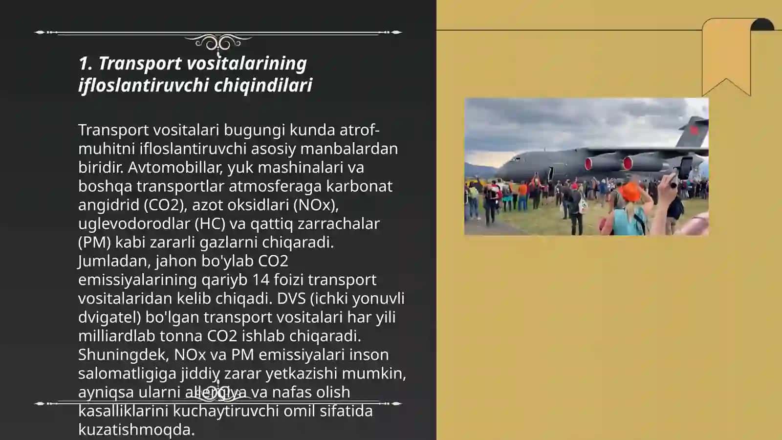 Muhit ifloslanishida transport oʻrni 3