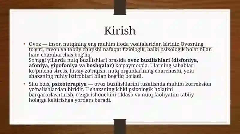 Ovoz buzilishlarida psixoterapiyani tashkil etish va o'tkazish 3